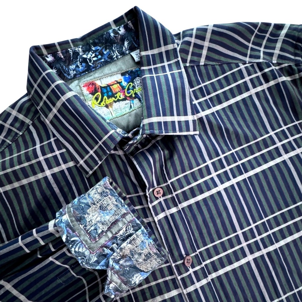 Robert Graham Mens‎ XL Plaid Blue Green Checkered Long Sleeve Button Down Shirt